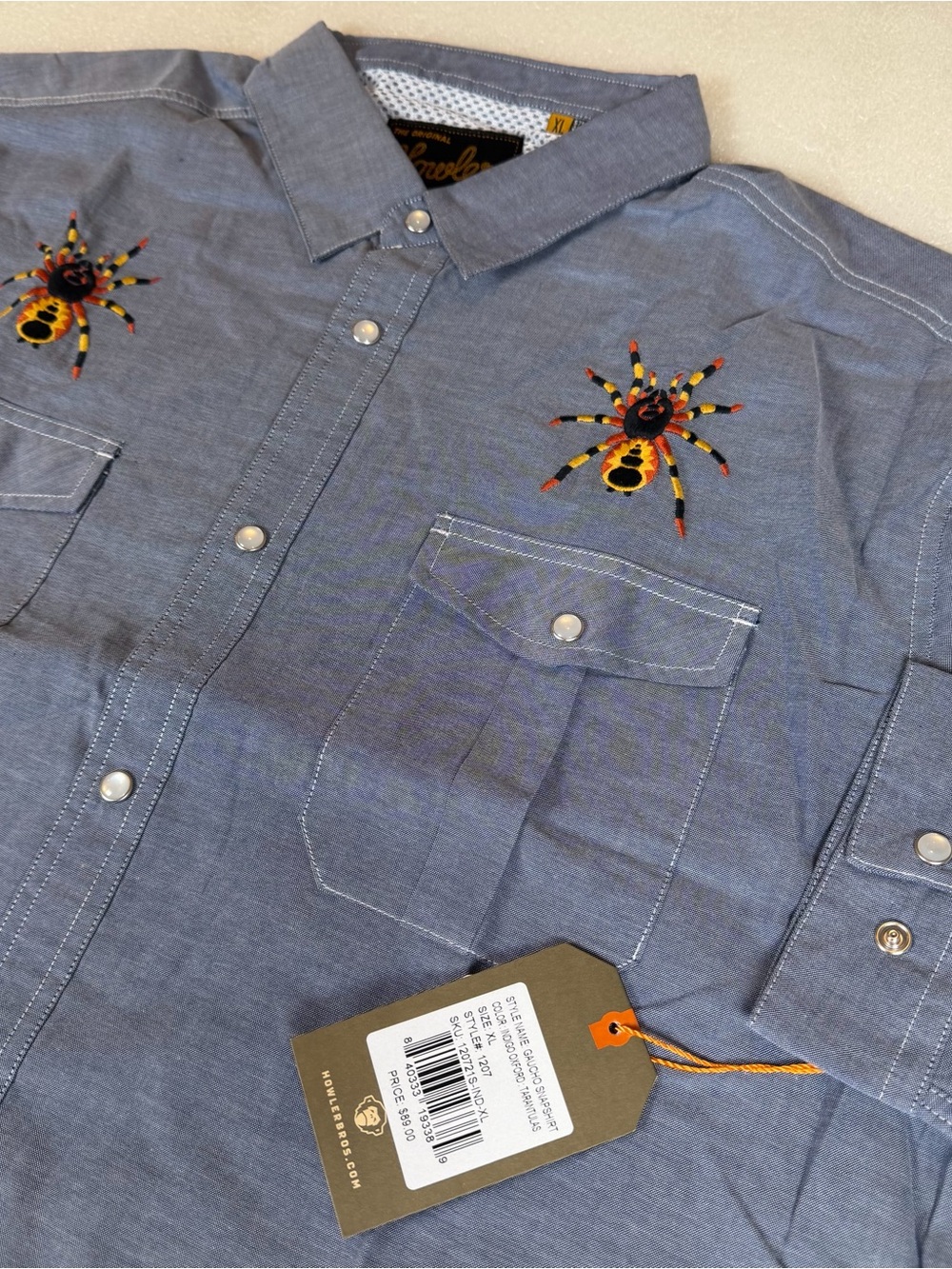 NWT Howler Bros Gaucho Snapshirt Tarantulas Men's XL Embroidered Spiders Western